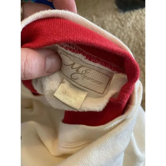 Vintage Top Stitch Sweater Size Large Womens Snow Red Cardinal M&C Sportswear - Picture 4 of 7